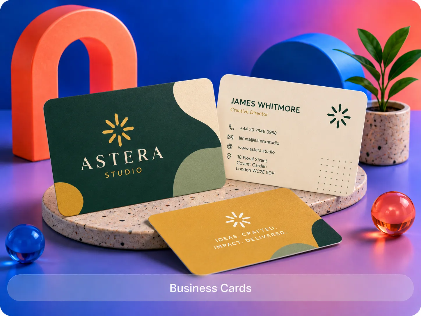 Premium business card branding design for Astera Studio featuring elegant typography, luxury print layout, and modern creative identity mockups.